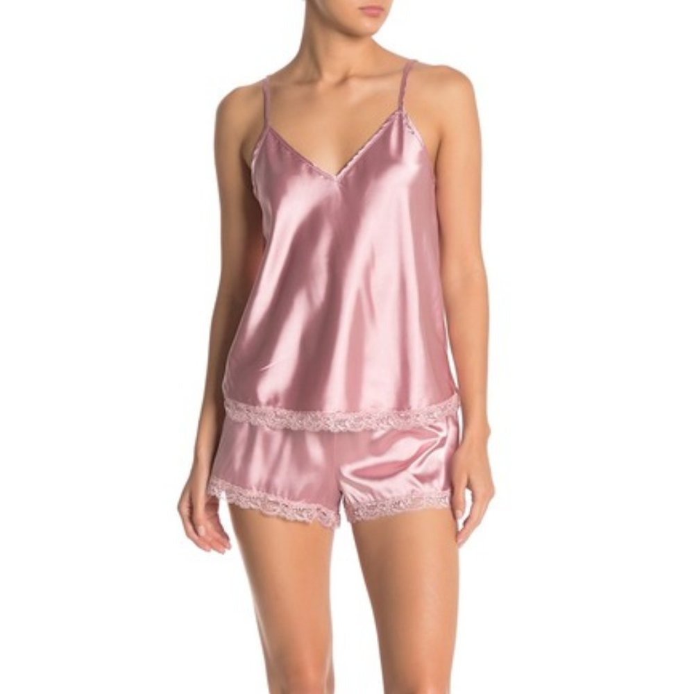 NEW COZY ROZY Lace Trim Satin Pajama Set L